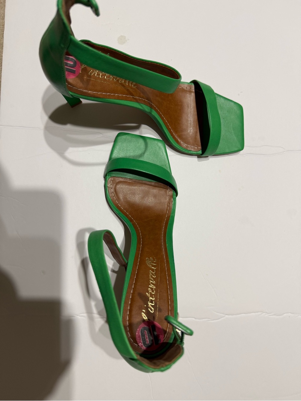 L’Intervalle Green Strappy Square-Toe Heels